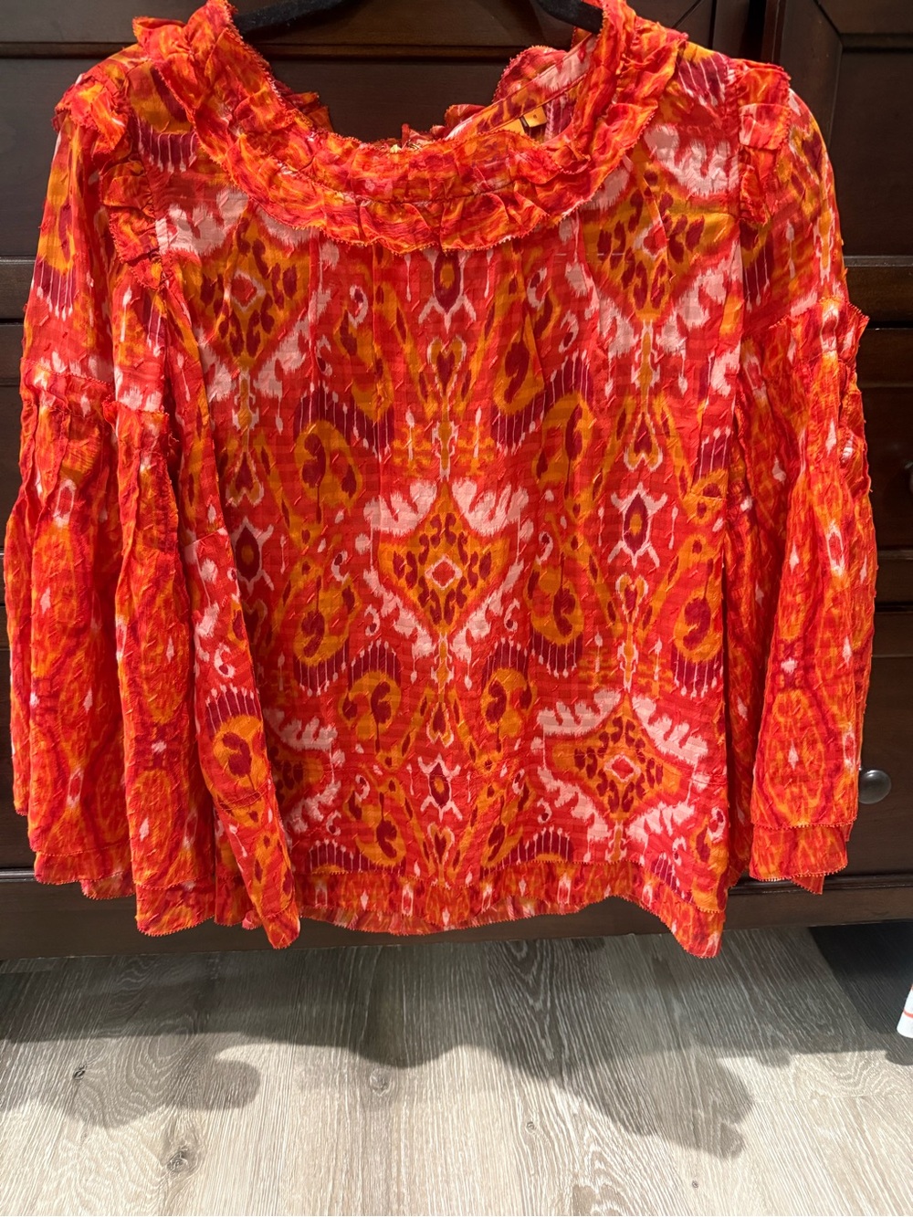 Tory Burch Silk Ikat Ruffle Boho Blouse - Medium EUC